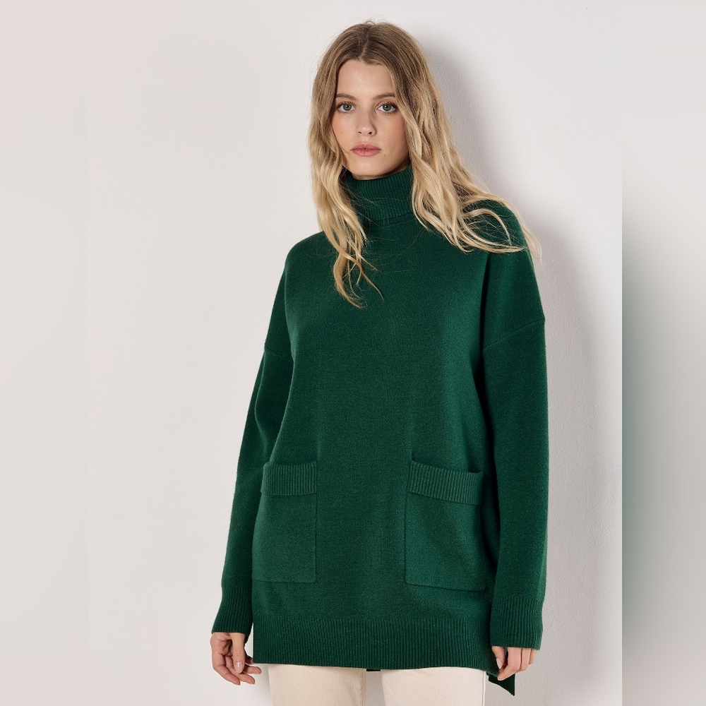 Roll Neck Tunic Sweater with Pockets